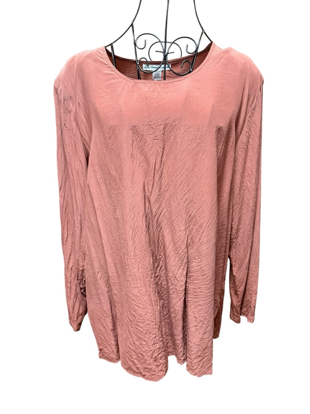 Aliki Yamani Soft Rose Long-Sleeve 100% Silk Relaxed Tunic Top XL